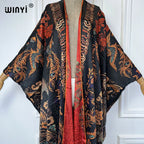 WINYI High Quality Double-Sided Print Open Abaya Dubai Luxury Coat Beach Wear Cover Up Elegant Muslim Cardigan Kimono Maxi Dress - Matrix Studios