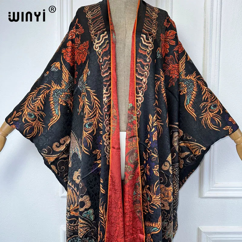 WINYI High Quality Double-Sided Print Open Abaya Dubai Luxury Coat Beach Wear Cover Up Elegant Muslim Cardigan Kimono Maxi Dress - Matrix Studios