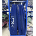 Quality Real Picture Sweatshirt Casual Pants Ink Splatter Waist Ripped Hole Drawstring Sports Satoshi Nakamoto Sweatpants - Matrix-studios.com