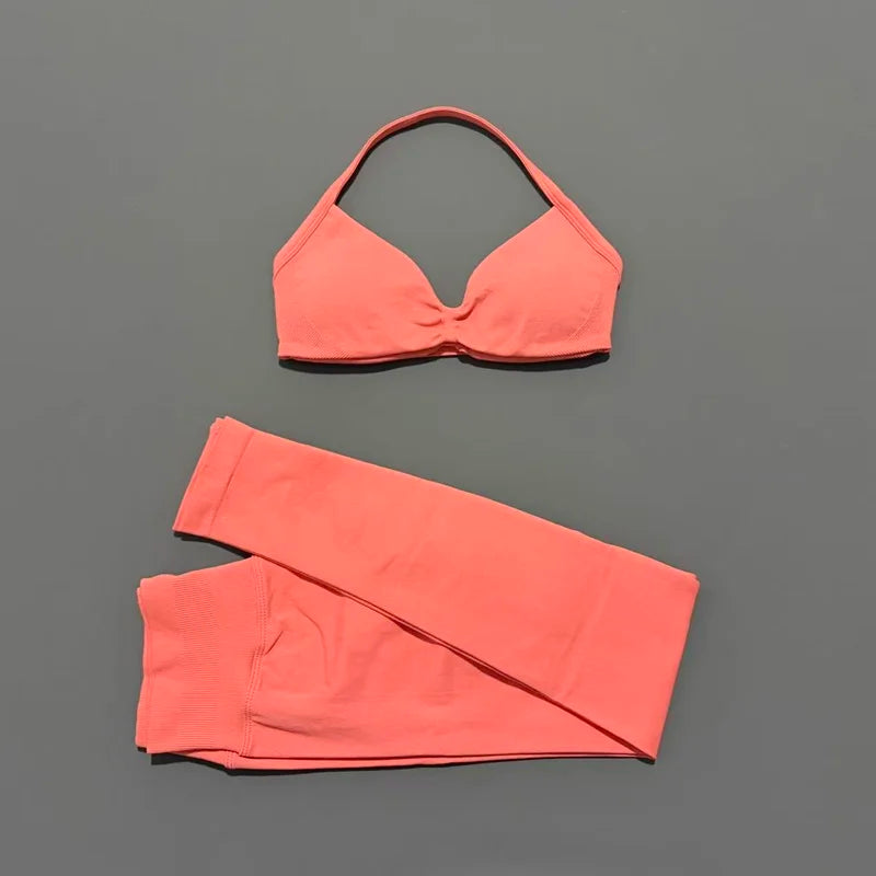 2Pcs HISTELLO Seamless Yoga Sports Set for Women Resistant Backless Bra Pilates Fitness Workout Running Leggings Gym Suit - Matrix-studios.com