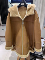 Winter Women Locomotive Suit Real Natural Merino Sheep Fur Coat Hooded Genuine Leather Jacket Thick Warm Luxury Female Coats - Matrix Studios