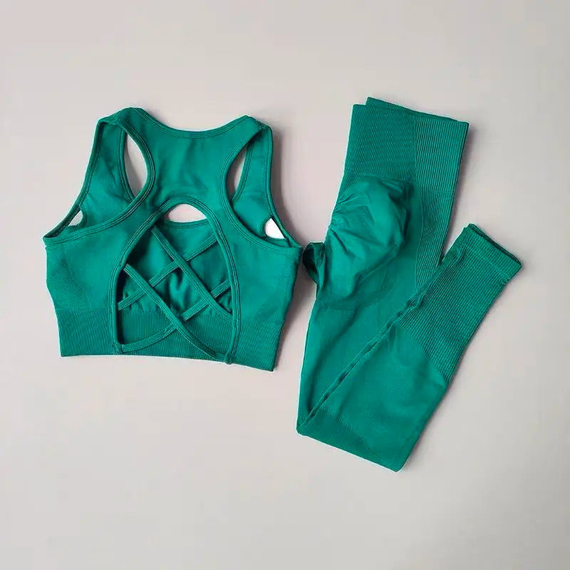 2PCS Sports Bra Women's Set Professional Fitness Tank Top Bra Shockproof Running Leggings Yoga Suit Beautiful Back Bra Clothing - Matrix-studios.com