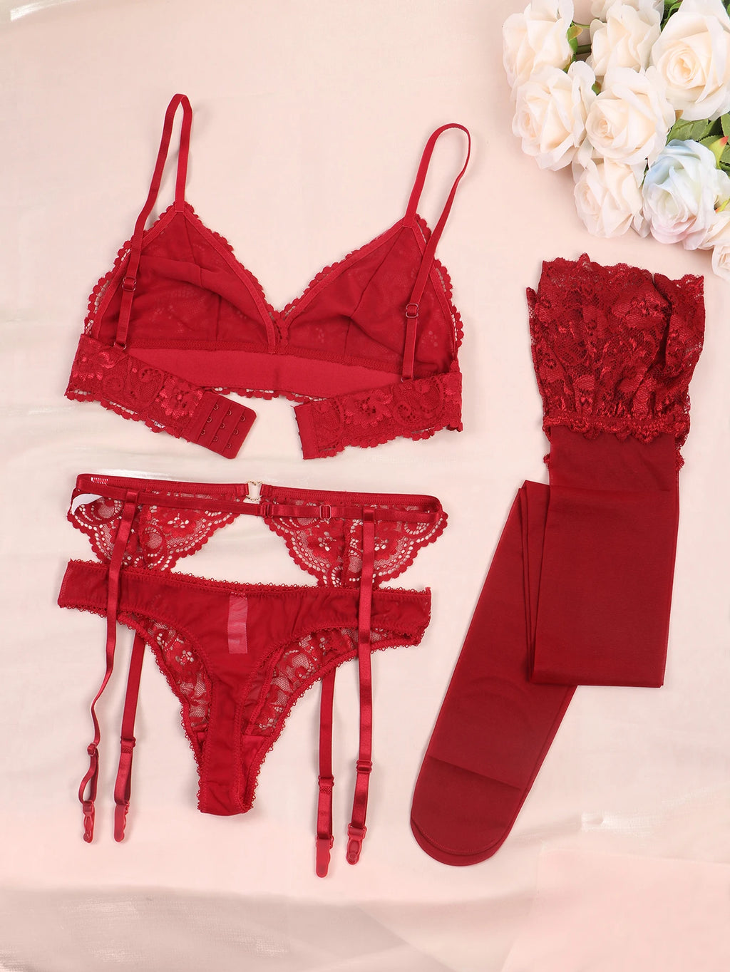 Varsbaby Lace Bra Sets for Women Non-padded Bra Panty Garter Stockings Summer Underwear Lingerie Sexy - Matrix-studios.com