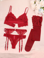 Varsbaby Lace Bra Sets for Women Non-padded Bra Panty Garter Stockings Summer Underwear Lingerie Sexy - Matrix-studios.com