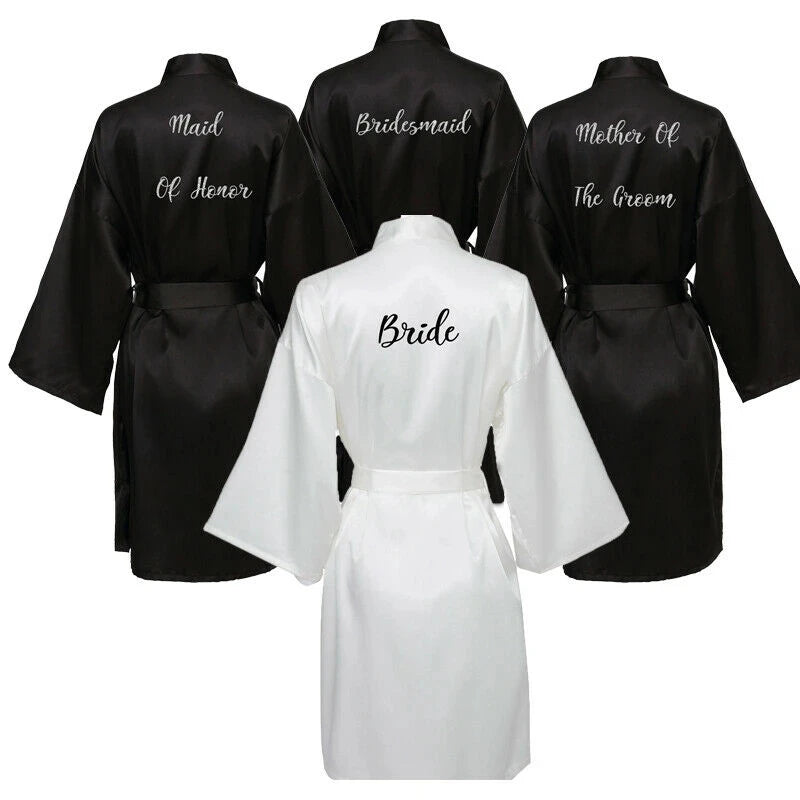 Satin Silk Robe Bride Robe Women Wedding Robe Bridesmaid Robes Dressing Bridal Robes Black - Matrix-studios.com