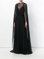Women Chiffon Capelet Sheer Mesh Bridal Cape Shawl Wraps Asymmetrical High Low Flowy Wedding Party Cover Up Poncho - Matrix Studios