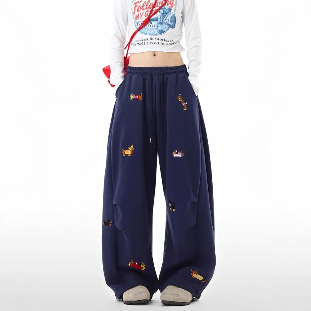 Embroidery Sausage Dog Sweatpants Loose Casual Joggers Wide Leg Couple Streetwear Fun Fashion Comfortable Pants Baggy Sweatpants - Matrix-studios.com