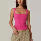 2026 Summer Women's Square Neck Sleeveless Double Layer Tank Top Basic Tight T-shirt Y2k Goth Tank Top Women  Crop Tops - Matrix-studios.com