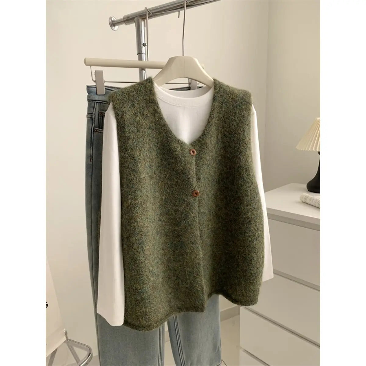 Retro Two-button New Knitted Vest for Women in Spring and Autumn Sleeveless Slit Sweater Vest - Matrix Studios