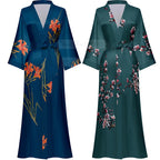 Print Flower Long Kimono Bathrobe Gown Sexy Women Half Sleeve Wedding Robe Nightgown Spring Summer Rayon Home Dress Sleepwear - Matrix-studios.com
