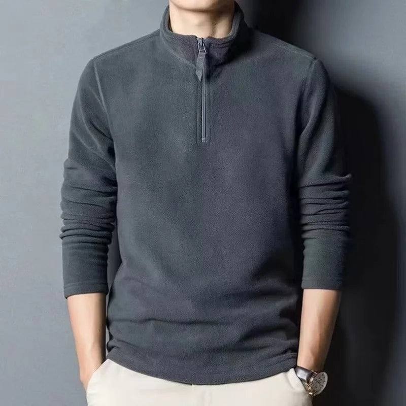 Autumn Winter New Warm Polo Shirts Men's Lamb Wool Sweatshirt Standing Neck Half Zip Long Sleeve Fashion Versatile Men Tees Tops - Matrix Studios