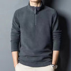 Autumn Winter New Warm Polo Shirts Men's Lamb Wool Sweatshirt Standing Neck Half Zip Long Sleeve Fashion Versatile Men Tees Tops - Matrix Studios