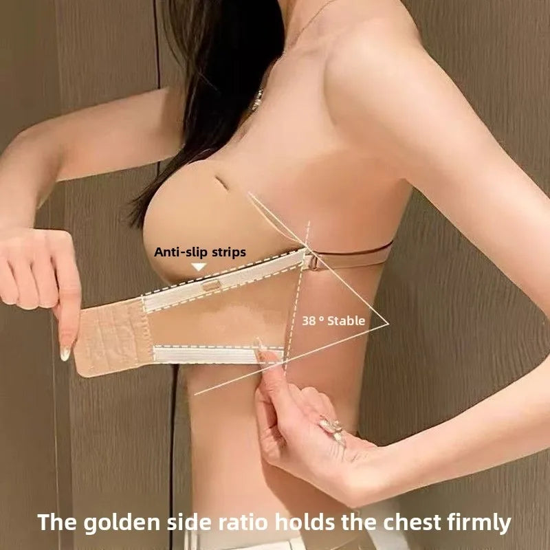 12CM Extreme Push Up Strapless Bra - No Wire, Back Support, Adhesive Sticky Bra for Lift Cleavage Non-Slip Invisible Nude Bra - Matrix Studios