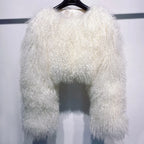Short Genuine Fur Coat Mongolia Sheep Fur Long Sleeves Women's Warm Jacket - Matrix Studios