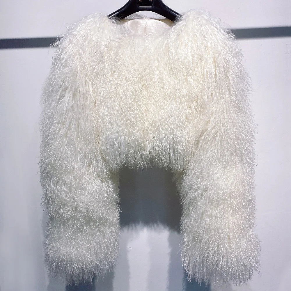 Short Genuine Fur Coat Mongolia Sheep Fur Long Sleeves Women's Warm Jacket - Matrix Studios