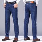 2024 Summer Thin Men's Elastic Cotton Jeans Fashion Gray Comfortable Business Straight Casual Pants High Quality Brand Trousers - Matrix Studios