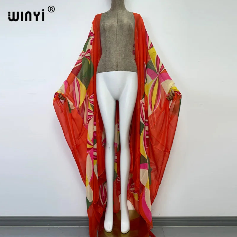 2022 WINYI Beach Cover Up Sweet Lady Pink Boho Cardigan Stitch Cocktail Sexy Boho Maxi Holiday Batwing Sleeve Perspective Kimono - Matrix Studios