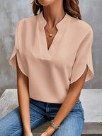 Summer Elegant Women's Blouse New V-neck Short Sleeve Solid Color Loose Shirt Casual White Tops Office Lady Blouses - Matrix-studios.com