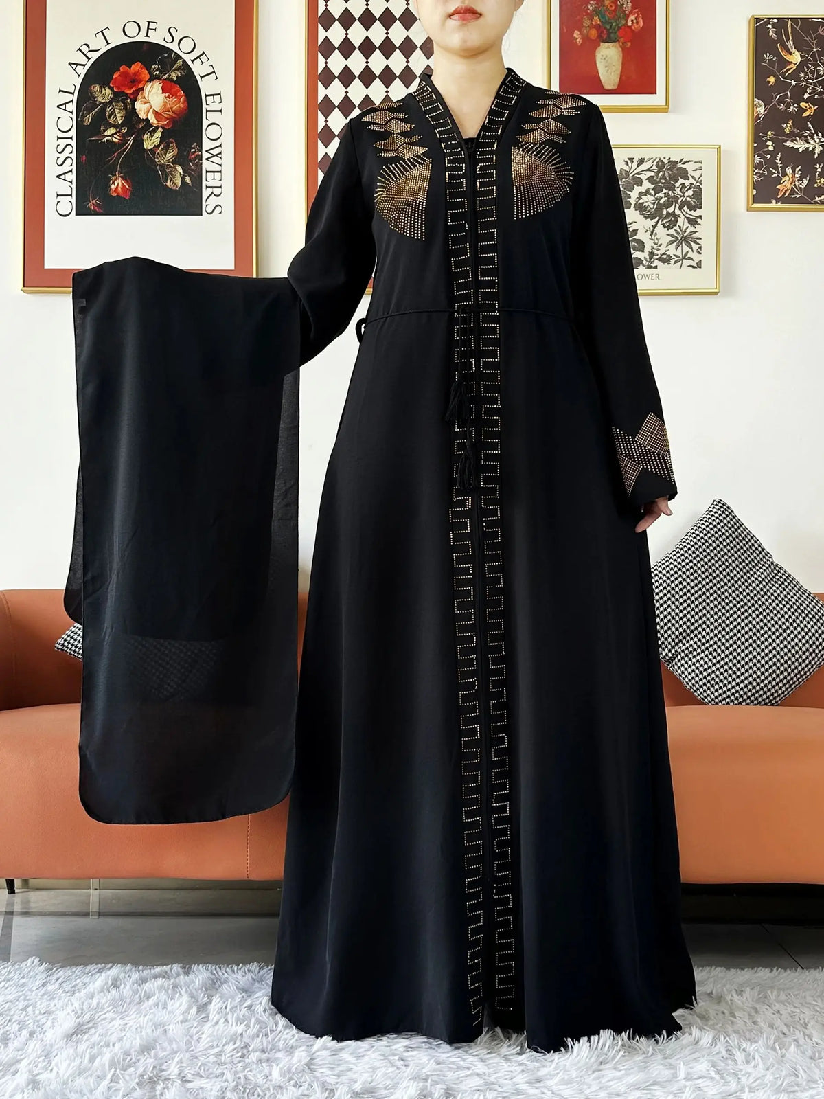 New Women Elegant Dress Chiffon Open Abaya with Zipper Muslim Women Dress Islamic Clothing Cardigan Abaya Women Muslim Dress - Matrix-studios.com