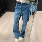 American high street breasted design straight jeans women's autumn and winter new high waist design fashion loose slim pants. - Matrix-studios.com