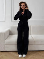 Bornladies Women's New Knit Zip Up Cardigan Wide Leg Pants Set Soft Fabric Cropped Elastic Waist Autumn Winter Fashion Sweater - Matrix-studios.com