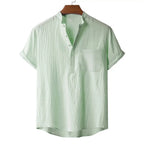 Men's Summer Cotton Linen T-shirt Beach Style Short SLeeve Henley Neck Vacation Hawaii Casual Lightweight Breathable Cozy Tops - Matrix Studios