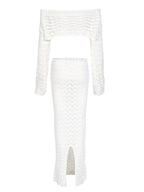 Sexy Knit One-neck Long Sleeve Short Top Drawstring Half Skirt Beach Two-piece 2026 Women Summer Swimsuit Cover Up Chic Set K172 - Matrix Studios