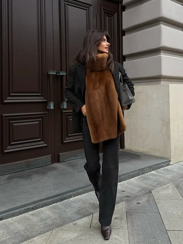 Chic Turtleneck Fur Vest Women All-matching Solid Sleeveless Fluffy Cozy Vests Female 2025 Autumn Winter Fashion Lady Layering - Matrix Studios