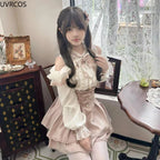 2026 Japanese Kawaii Short Skirt Sets Sweet Ruffles Off Shoulder Bow Shirt Gown Faldas Y2k Aesthetic Mini Skirts Lolita Full Set - Matrix-studios.com