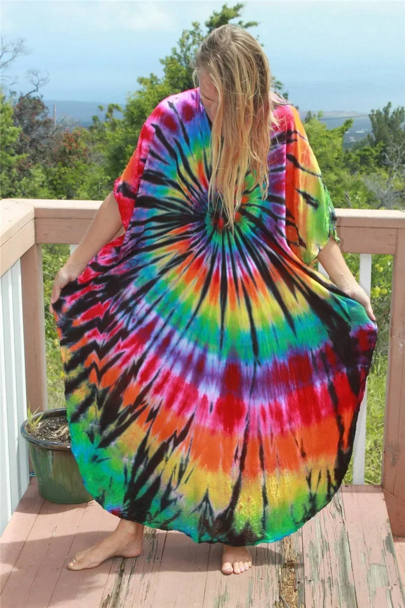 2026 Summer Bohemian Striped Print Women Beach Dress Bathing Suit Cover Up Summer Tunic for Woman Beachwear Robe De Plage Kaftan - Matrix Studios