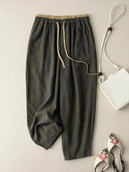 Summer Retro Cotton Linen Loose Harem Pants Elastic Drawstring Waist Casual Pants Basic Versatility Wide-leg Ankle-Length Pants - Matrix-studios.com