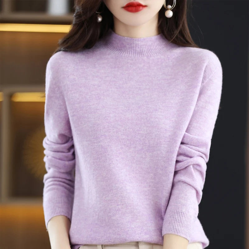 100% merino wool cashmere sweater women's sweater semi-high-necked long-sleeved pullover new warm pullover in autumn and winter. - Matrix Studios