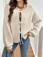 Women's commuter casual loose solid-coloured jumper V-neck autumn and winter cardigan with 2025 autumn and winter new - Matrix Studios