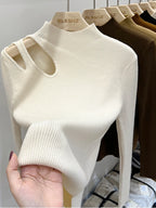 Hollow-out Turtleneck Knitted Women Sweater Ribbed Pullovers Autumn Winter Basic Women Sweaters Fit Soft Warm Tops - Matrix Studios