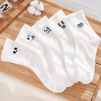 5/10 Pairs Women White Cartoon Socks Trendy Versatile Expression Socks Simple Design Soft Breathable Comfortable Casual Socks - Matrix Studios