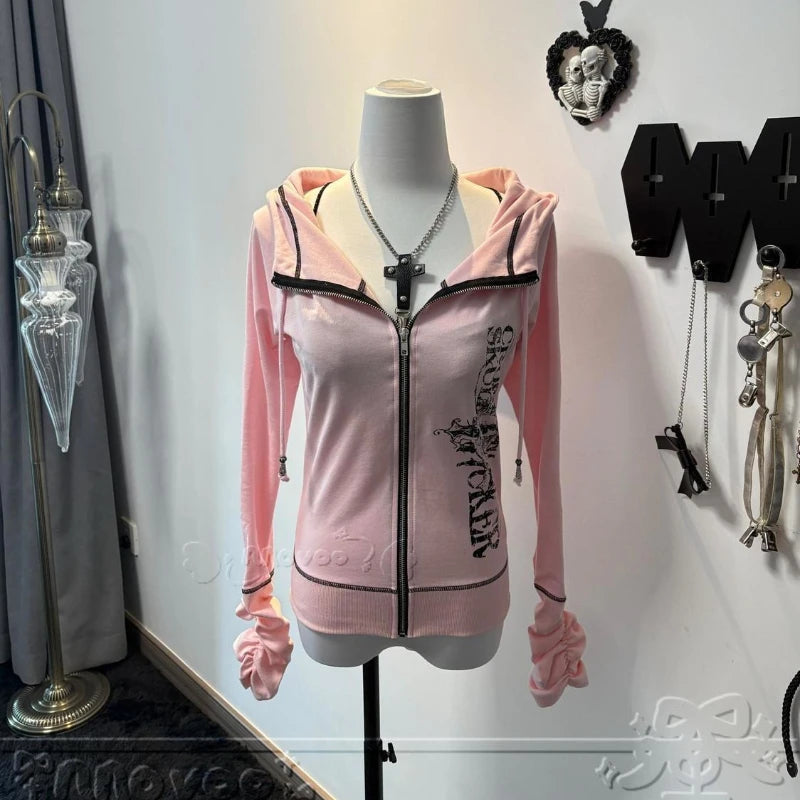 Harajuku Y2k Gothic Hooded Coat Women 2025 Autumn New Casual All-match Jackets Subcultural Japanese Black Tops Mujer Sweatshirt - Matrix Studios