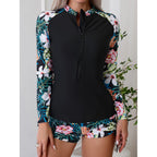 New Long Sleeve Swimwear Zipper Two Piece Bikinis Print Surfing Separate Swimsuit Swimming Suits High Neck Bathing Suit - Matrix-studios.com