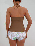 2026 Women's Bikini 2-piece Swimwear Tankini Set Sexy Halter Black Bathing Suit  Floral Print Drawstring High Waist Swimsuit - Matrix-studios.com