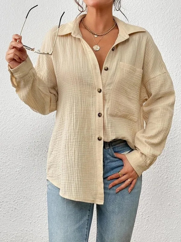 Summer 100% Cotton Women Shirts Casual Turn Down Collar Shirt Top Long Sleeve Top Office Lady Elegant Blouses for Women Blusas - Matrix-studios.com