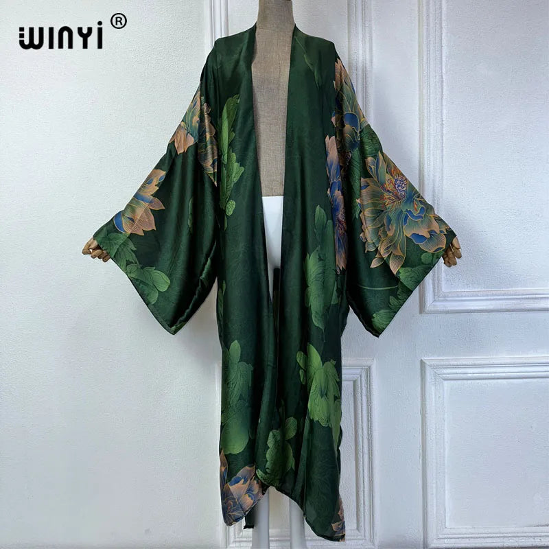 WINYI Summer Bohemian Kimono Beach Cover-Up Swim Suit Elegant African Women Boho Cardigan Sexy Holiday Long Sleeve Beach Dress - Matrix Studios
