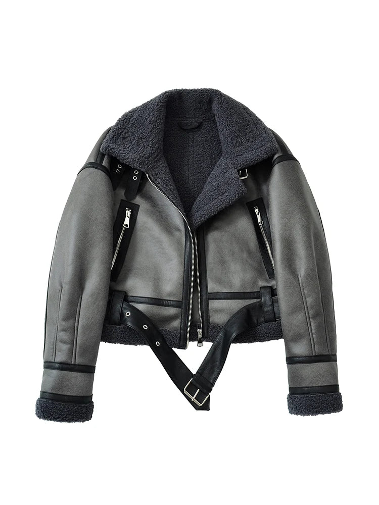 Ailegogo Autumn Winter Women Warm Loose Faux Lamb Fur Short Coat Streetwear Female Retro Zipper Spliced Coat Outwear - Matrix Studios