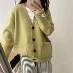 OCEANLOVE Cardigans Autumn Winter Solid Preppy Style Women Sweaters Korean Fashion V Neck Loose Warm Sweet Sueteres Mujer - Matrix Studios