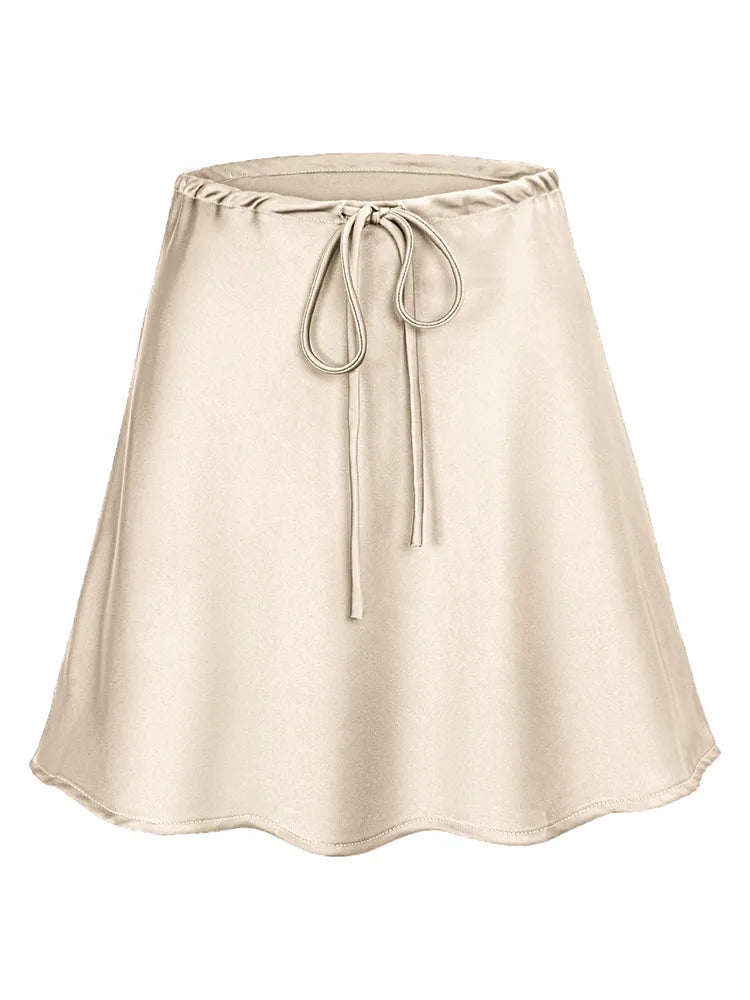 Satin Mini Skirts Women Summer Beige Silk Short Skirt For Woman Drawstring High Waist Black Satin Skirt A Line Women Short 2026 - Matrix-studios.com