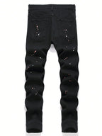 Men y2k Stretchy Skinny Denim Jeans For Men Casual pants Ripped Patchwork Hole Slim Fit Denim Hip Hop Black Straight Trousers - Matrix Studios