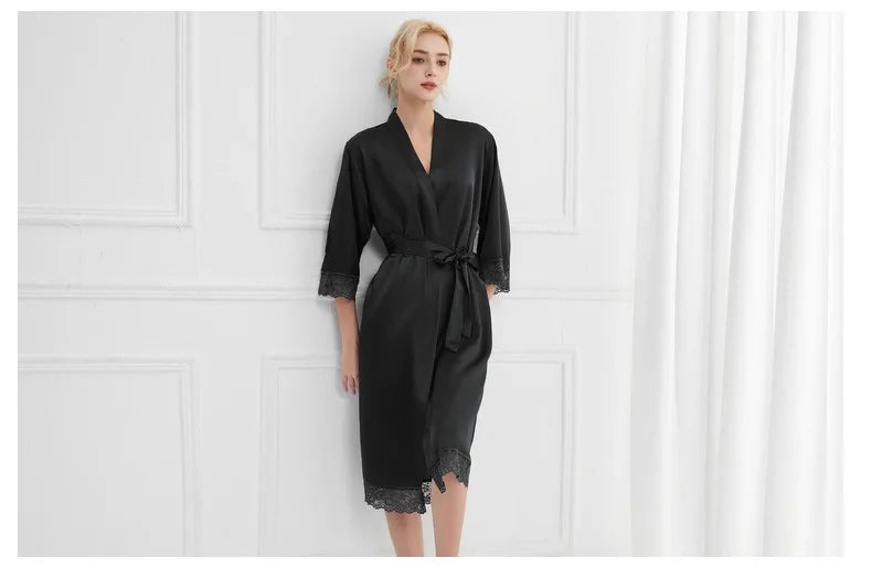 Robe Women Floral Bathrobe Kimono Robe Silk Long Wedding Bride Bridesmaid - Matrix-studios.com