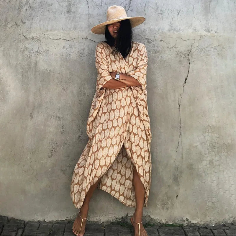 Beach Dress Tunic Cover up Embroidery Kaftan Saida de Praia Women Bikini Cover-up Pareo Sarong Beachwear - Matrix Studios