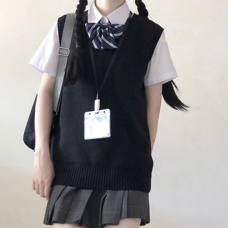 Preppy Style Teenager School Girls Uniform Sleeveless Sweaters Knitted Vest Students Y2K Lolita Pullover Waistcoat Women JK Tops - Matrix Studios