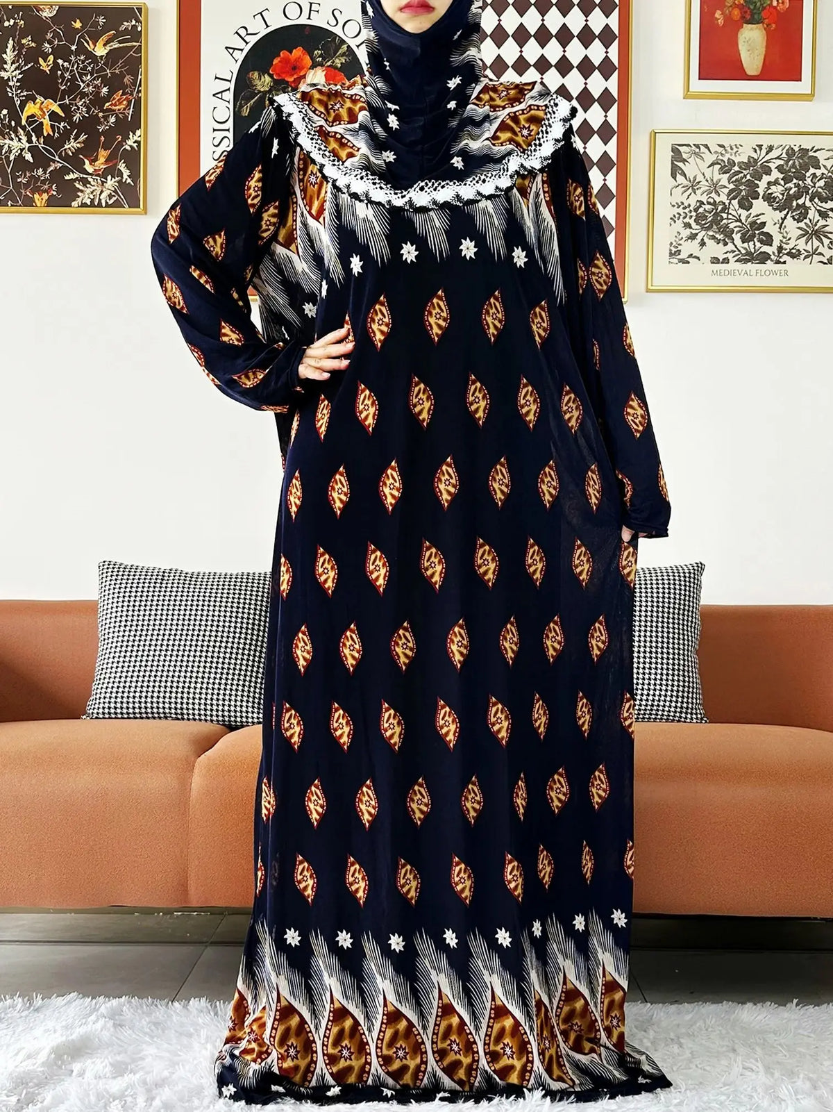 2023 Muslim Solid Cotton Abaya For Women Ramadan Prayer Garment Joint Hat Dubai Turkey Middle East Femme Robe Floral Loose Dress - Matrix-studios.com