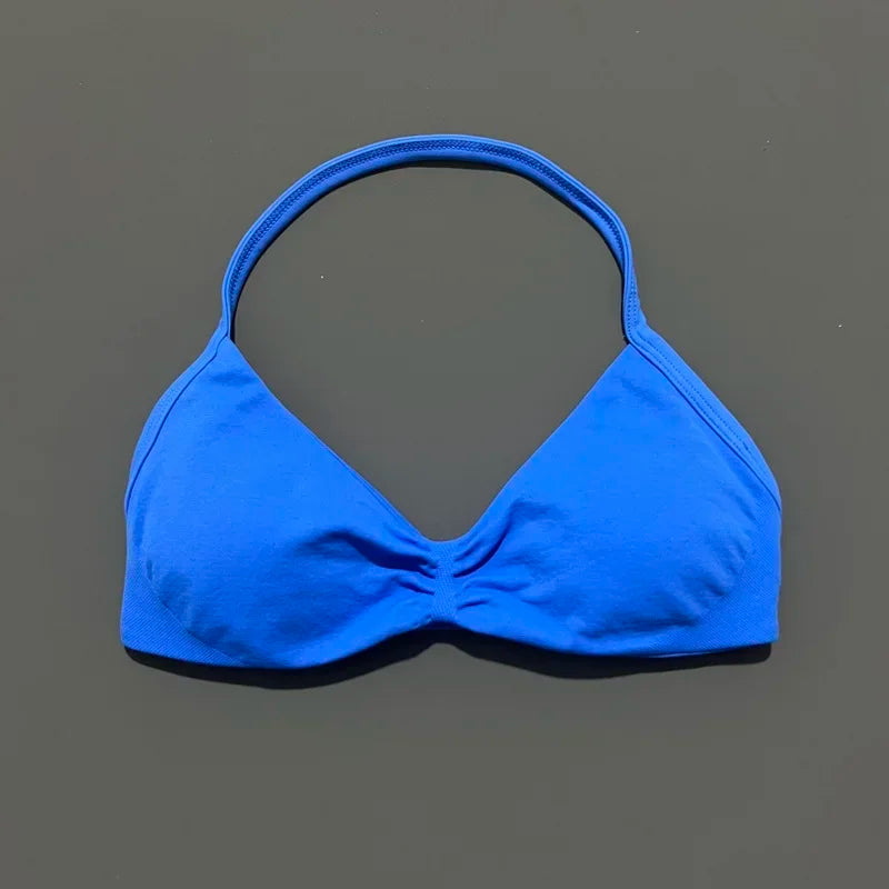 HISTELLO Sports Bra Push Up Strappy Sexy Open Back Gym Crop Top Removable Cups Women Workout Clothing Gym Top Halter Sport Bra - Matrix Studios