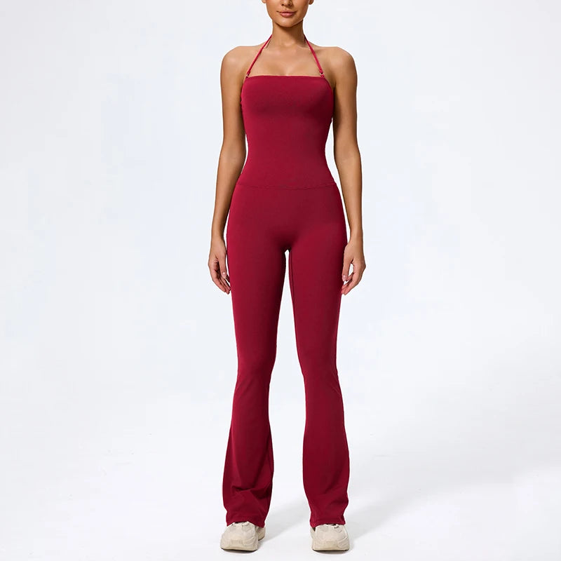 New Summer Women Sleeveless Yoga Jumpsuit Female Gym Flared Overalls Neck-hanging Backless Sportswear Sport Outfit For Woman - Matrix-studios.com
